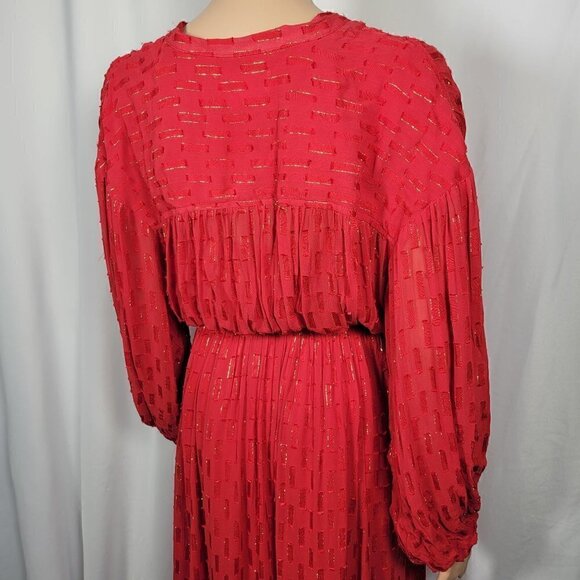 Anthropologie Women's Allene Shimmer Maxi Dress W/ Gold Metallic in Red Size XXS - Picture 11 of 14